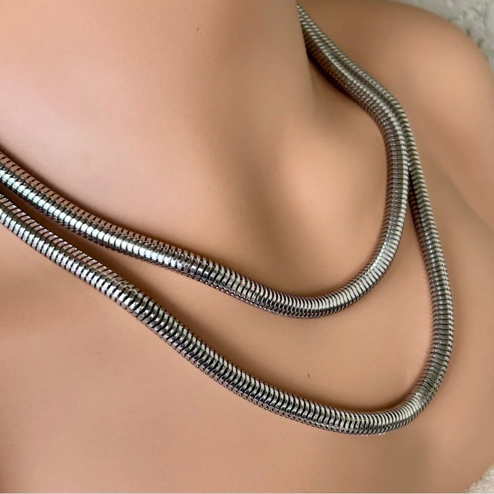 Chico’s Sleek Double Layered Silver Snake Chain.
